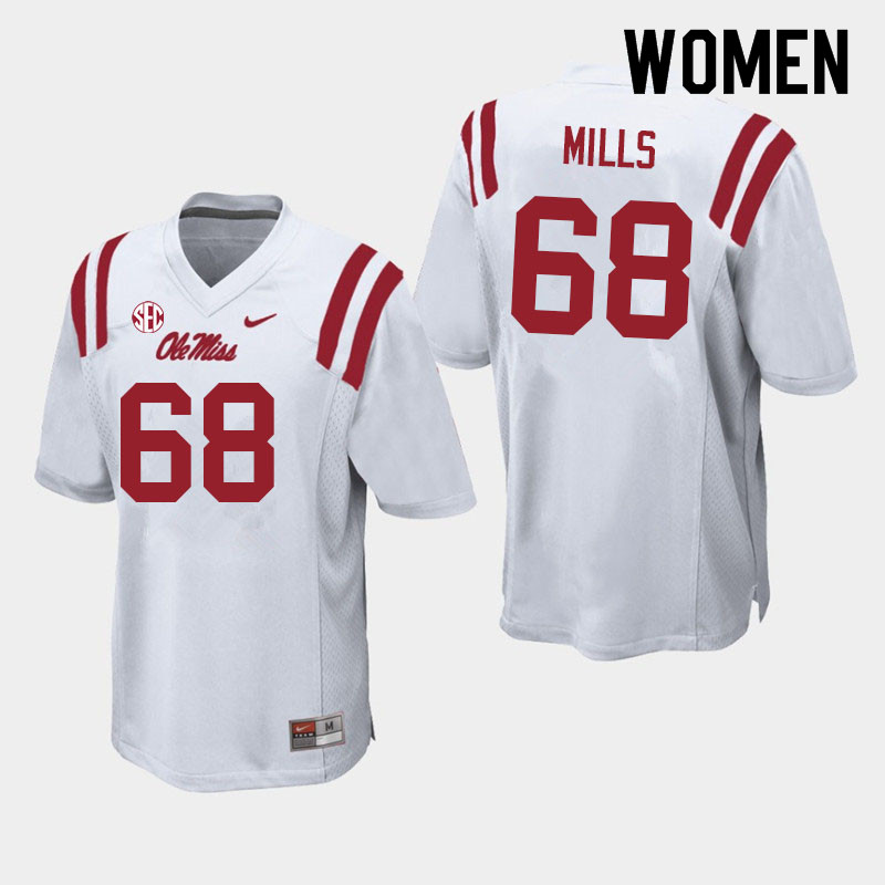 Women #68 Jack Mills Ole Miss Rebels College Football Jerseys Sale-White - Click Image to Close